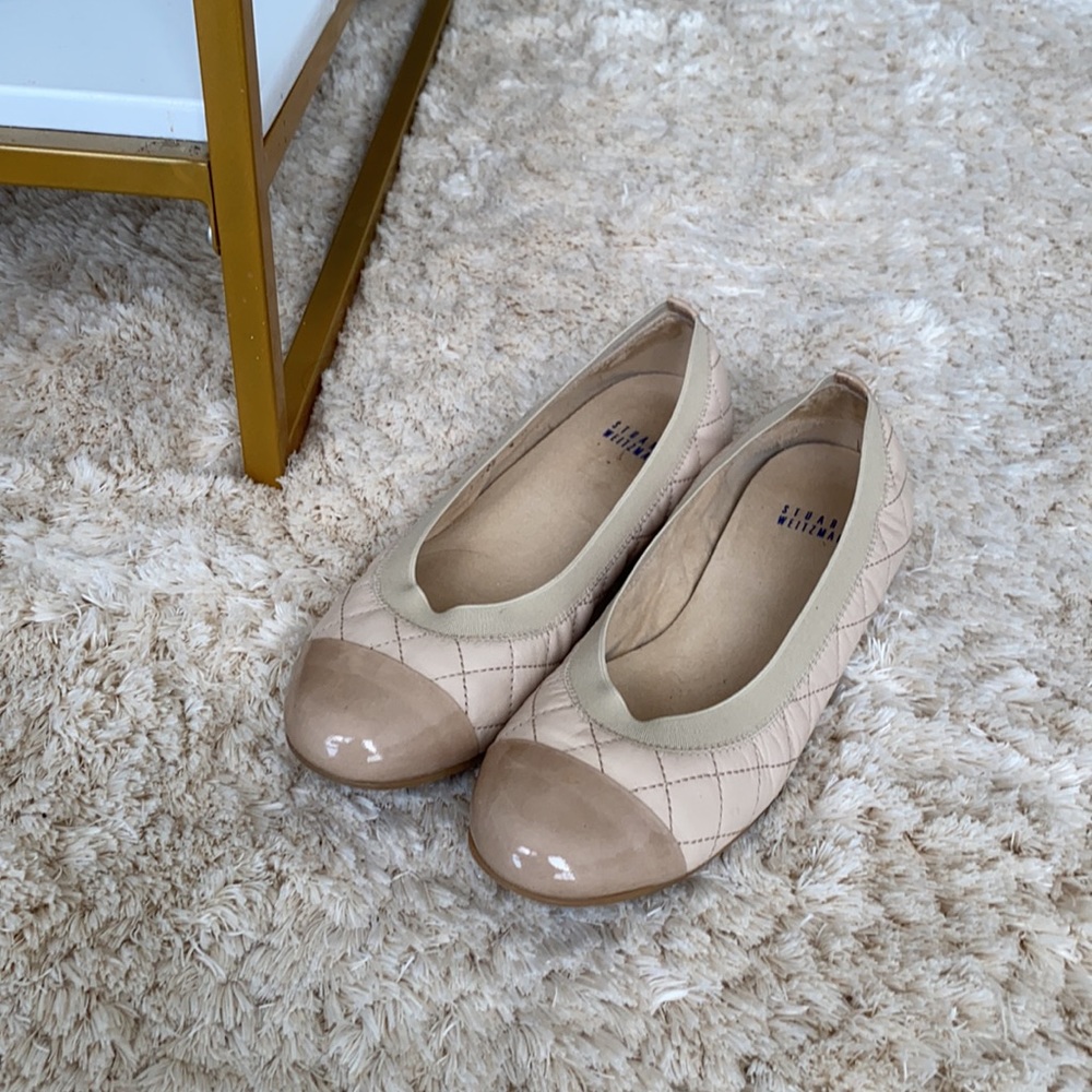 Stuart Weitzman Quilted Cap Toe Flats Beige 8